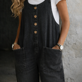 Black Washed Cotton Overalls