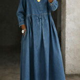 Peter Pan Collar Denim Maxi Dress