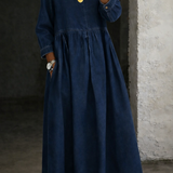Peter Pan Collar Denim Maxi Dress