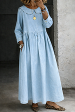 Peter Pan Collar Denim Maxi Dress