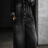 Off-the-Shoulder Long-Sleeve Denim Jumpsuit