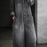 Off-the-Shoulder Long-Sleeve Denim Jumpsuit