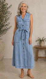 Sleeveless Light Blue Denim Maxi Dress