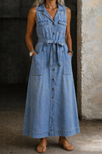 Sleeveless Light Blue Denim Maxi Dress