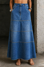 Mermaid-Cut Denim Midi Skirt