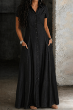 Flared Denim Maxi Shirt Dress