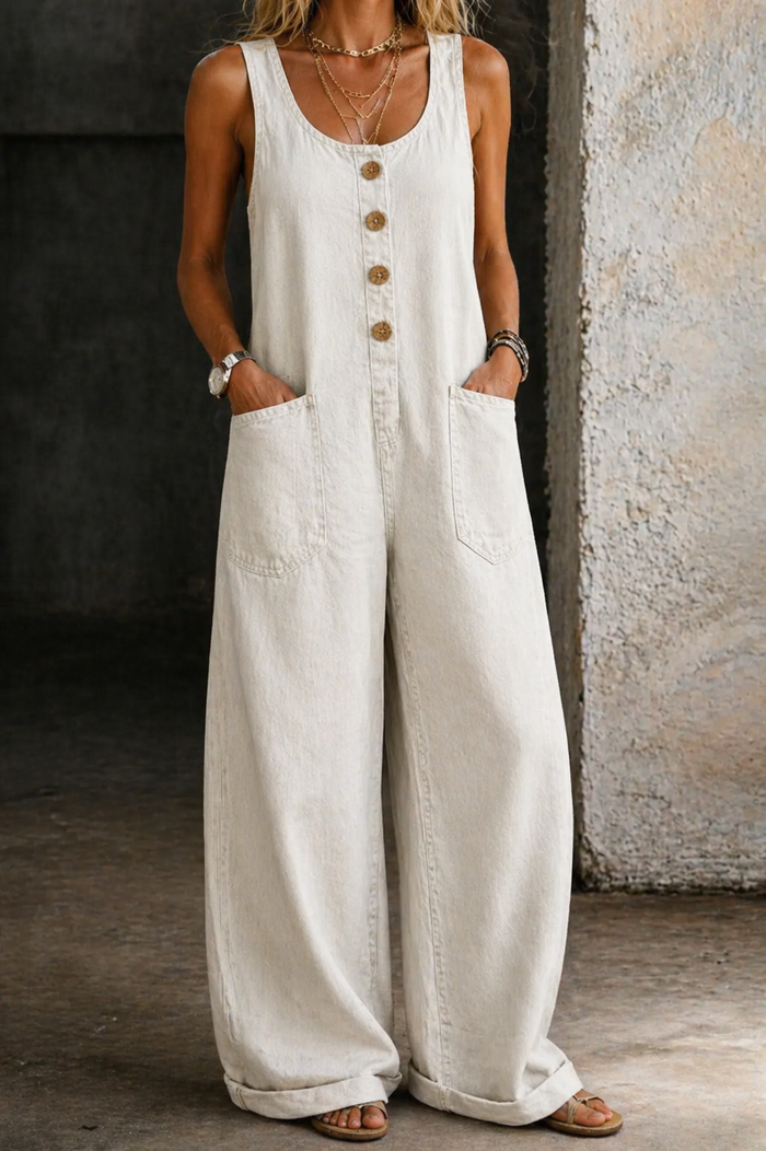 White Vintage Cotton Jumpsuit