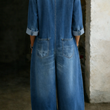 Buttoned Wide-Leg Denim Jumpsuit