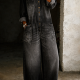 Buttoned Wide-Leg Denim Jumpsuit