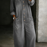Buttoned Wide-Leg Denim Jumpsuit