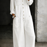 Buttoned Wide-Leg Denim Jumpsuit