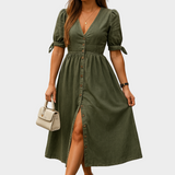 Buttoned 3/4-Sleeve Denim Maxi Dress