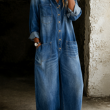 Buttoned Wide-Leg Denim Jumpsuit