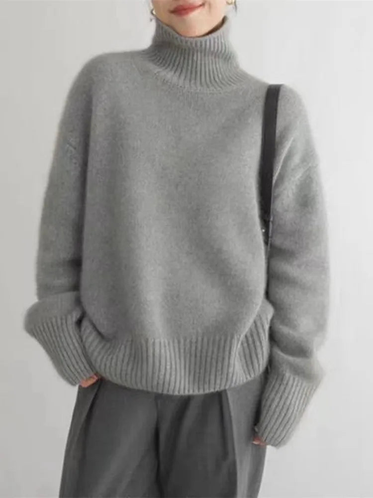 Cream Oversized Turtleneck Jumper Grey, photo studio
