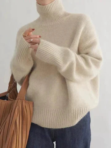 Cream Oversized Turtleneck Jumper