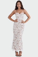 Kate | Fitted Openwork Maxi Dress with a Scalloped Sweetheart Neckline