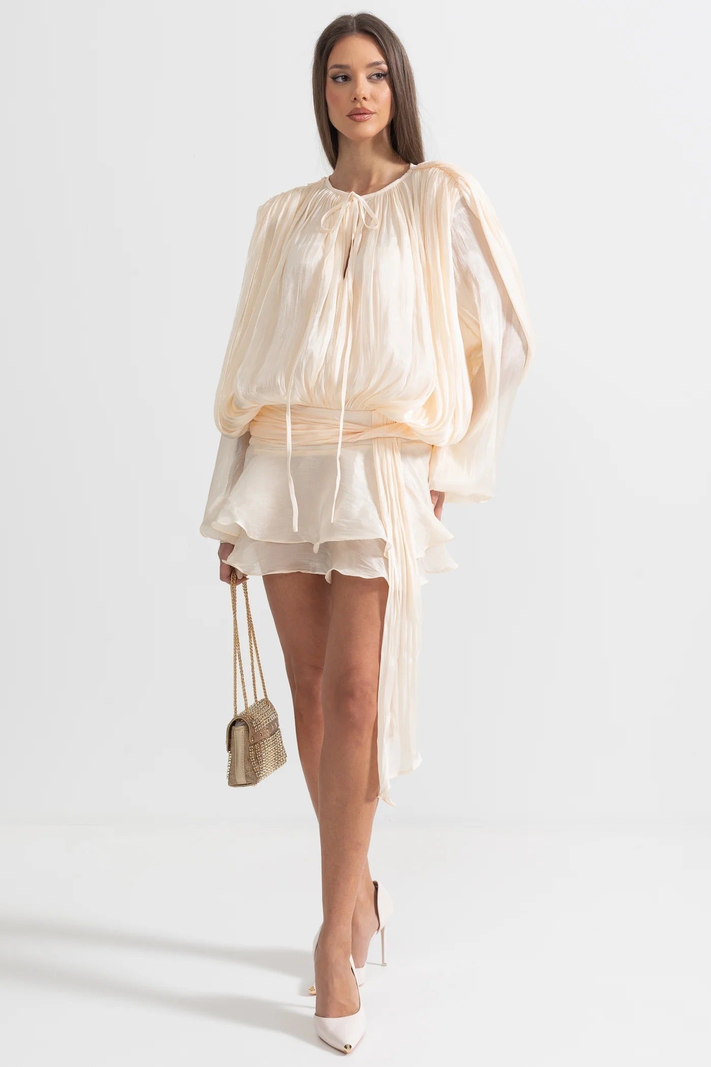 Bea | Elegant Dress for Women Beige, photo studio