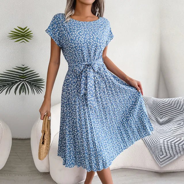 Tilly | Elegant Casual Pleated Dress Light Blue, studio photo