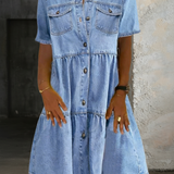 Relaxed Light Blue Denim Midi Dress