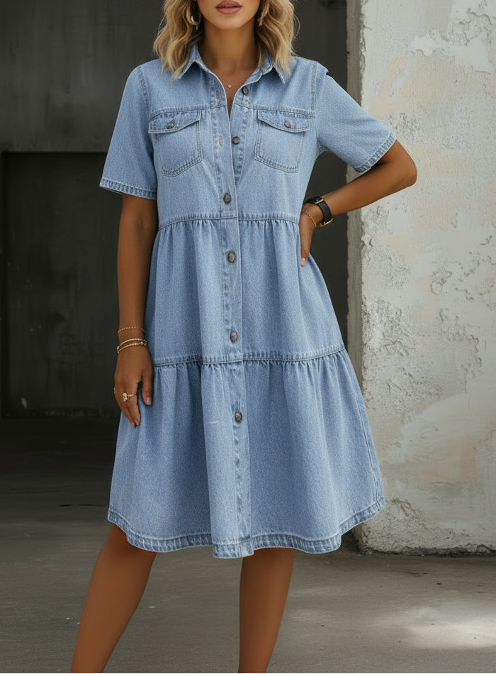 Relaxed Light Blue Denim Midi Dress