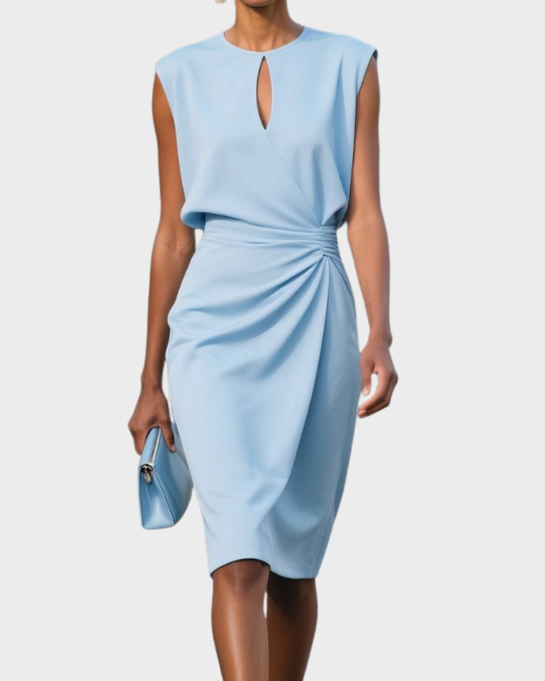 Megan | Elegant Sleeveless Comfort Dress Light Blue, studio photo