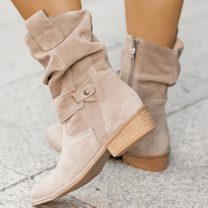 Celia | Slouch Boots with a Buckled Strap and Block Heel
