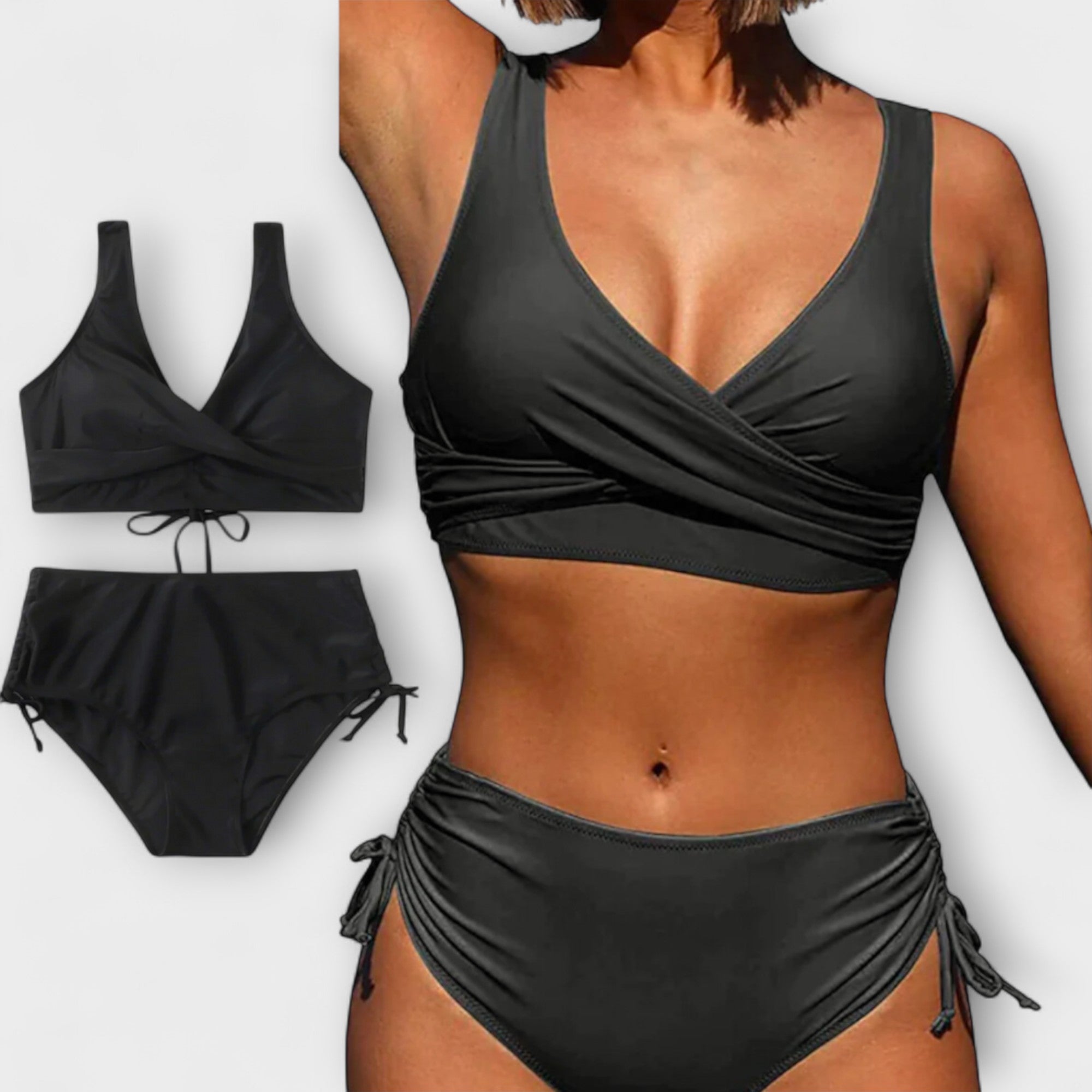 Stylish Two-Piece Bikini Set Black, photo studio