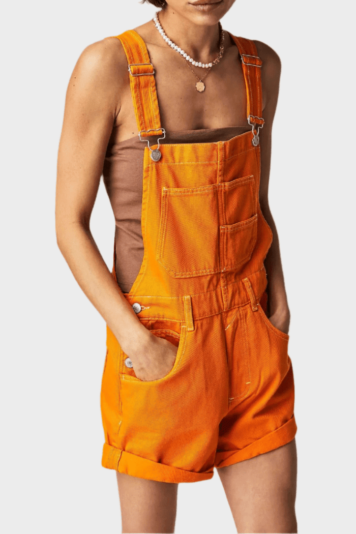 Vintage Cuffed Denim Overalls