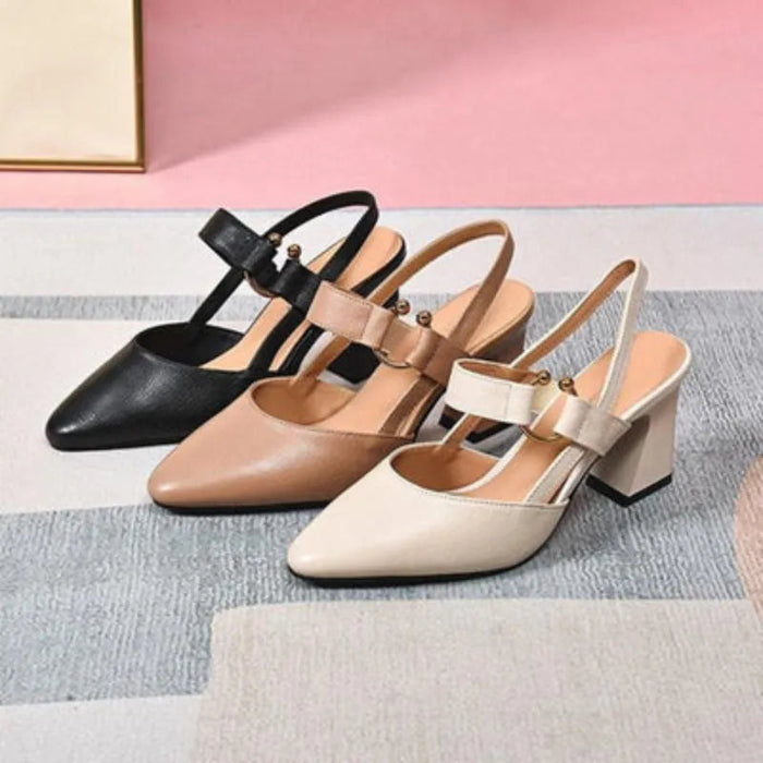 Bella | Pointed Slingbacks with a Block Heel and Bow Strap