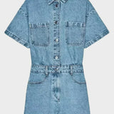 Fitted Collared Denim Overalls