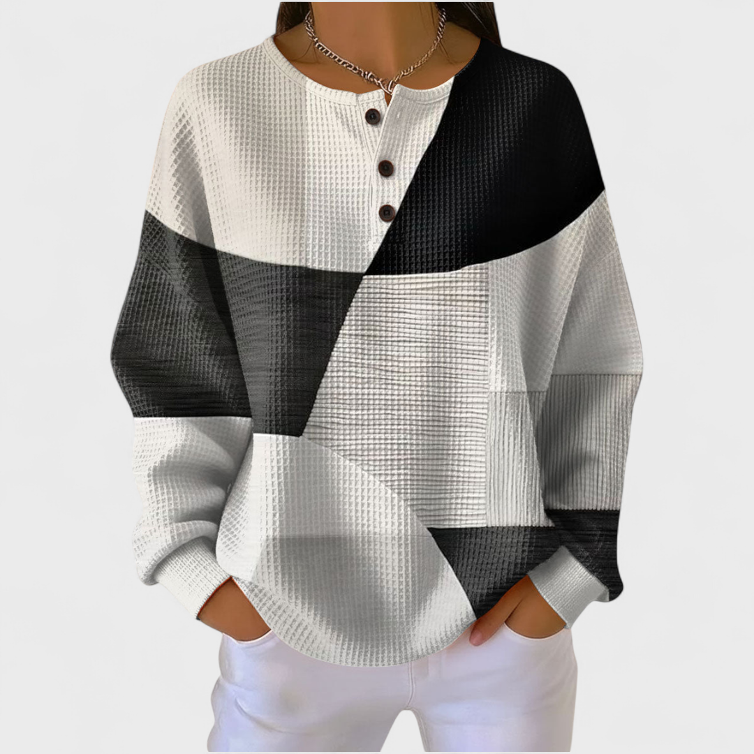 Black and White Colourblock Waffle Jumper Multicolor, studio photo