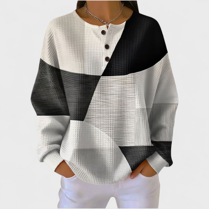Black and White Colourblock Waffle Jumper