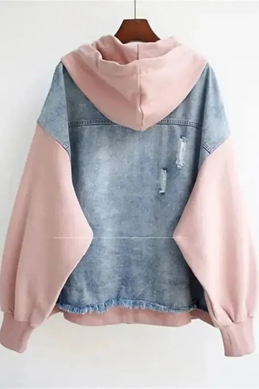 Two-Tone Hooded Denim Jacket