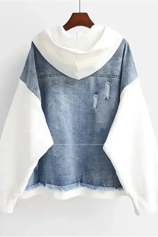 Two-Tone Hooded Denim Jacket