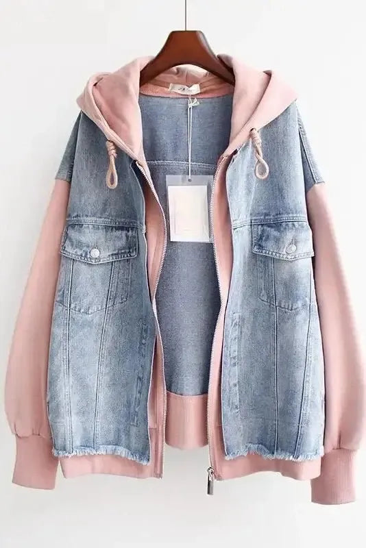 Two-Tone Hooded Denim Jacket