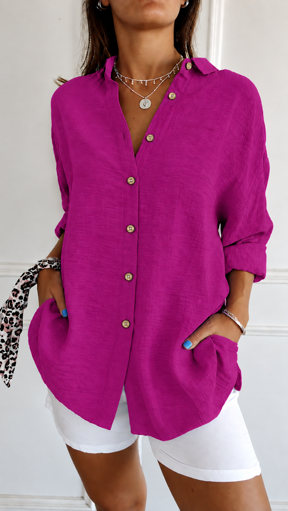 Tamsin | Elegant Oversized Blouse Fuchsia, studio photo