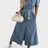 Belted Denim Midi Shirt Dress