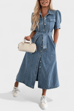 Belted Denim Midi Shirt Dress