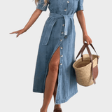 Belted Denim Midi Shirt Dress