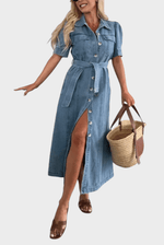 Belted Denim Midi Shirt Dress