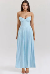 Kristina | Strapless Pleated Maxi Dress with a Bustier Bodice