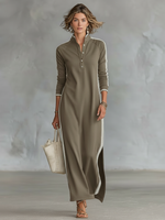 Maya | Contrast-Trim Maxi Shirt Dress