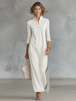 Maya | Contrast-Trim Maxi Shirt Dress