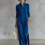 Maya | Contrast-Trim Maxi Shirt Dress