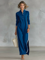 Maya | Contrast-Trim Maxi Shirt Dress