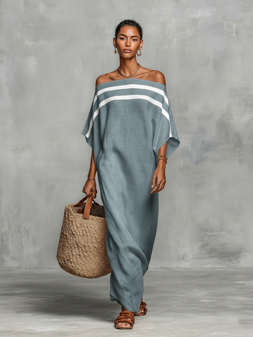 Lindsay | Oversized Off-the-Shoulder Maxi Dress Dark Grey, studio photo