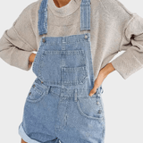 Denim Short Overalls with Large Pocket