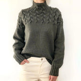 Brown Cable Knit High-Neck Jumper