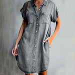 Short-Sleeve Denim Shirt Dress