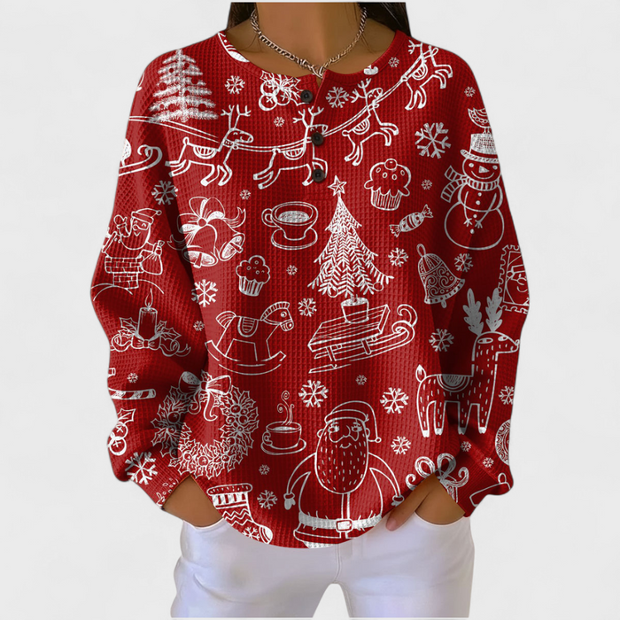 Red Nordic Pattern Waffle Jumper